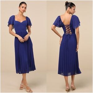 LULU’S Calia Royal Blue Flutter Sleeve Midi Dress